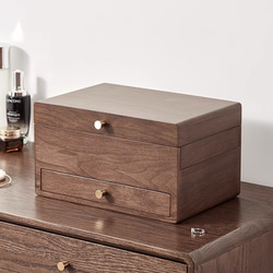 ウォールナット無垢材のアンティークジュエリーボックス収納キャビネット ウォールナット木製アクセサリー収納箱 ガラス付きジュエリー