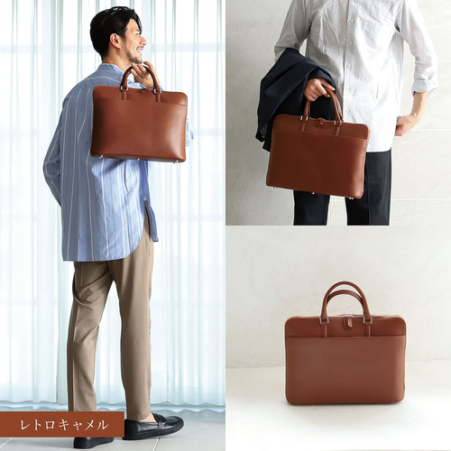 ガバッと開く薄型ビジネスバッグ】ビジネス レザーバッグ 14インチPC可