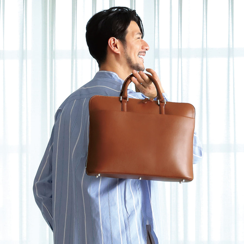 ガバッと開く薄型ビジネスバッグ】ビジネス レザーバッグ 14インチPC可