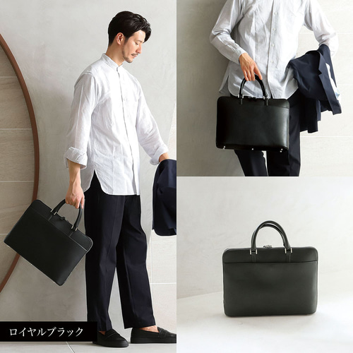 ガバッと開く薄型ビジネスバッグ】ビジネス レザーバッグ 14インチPC可