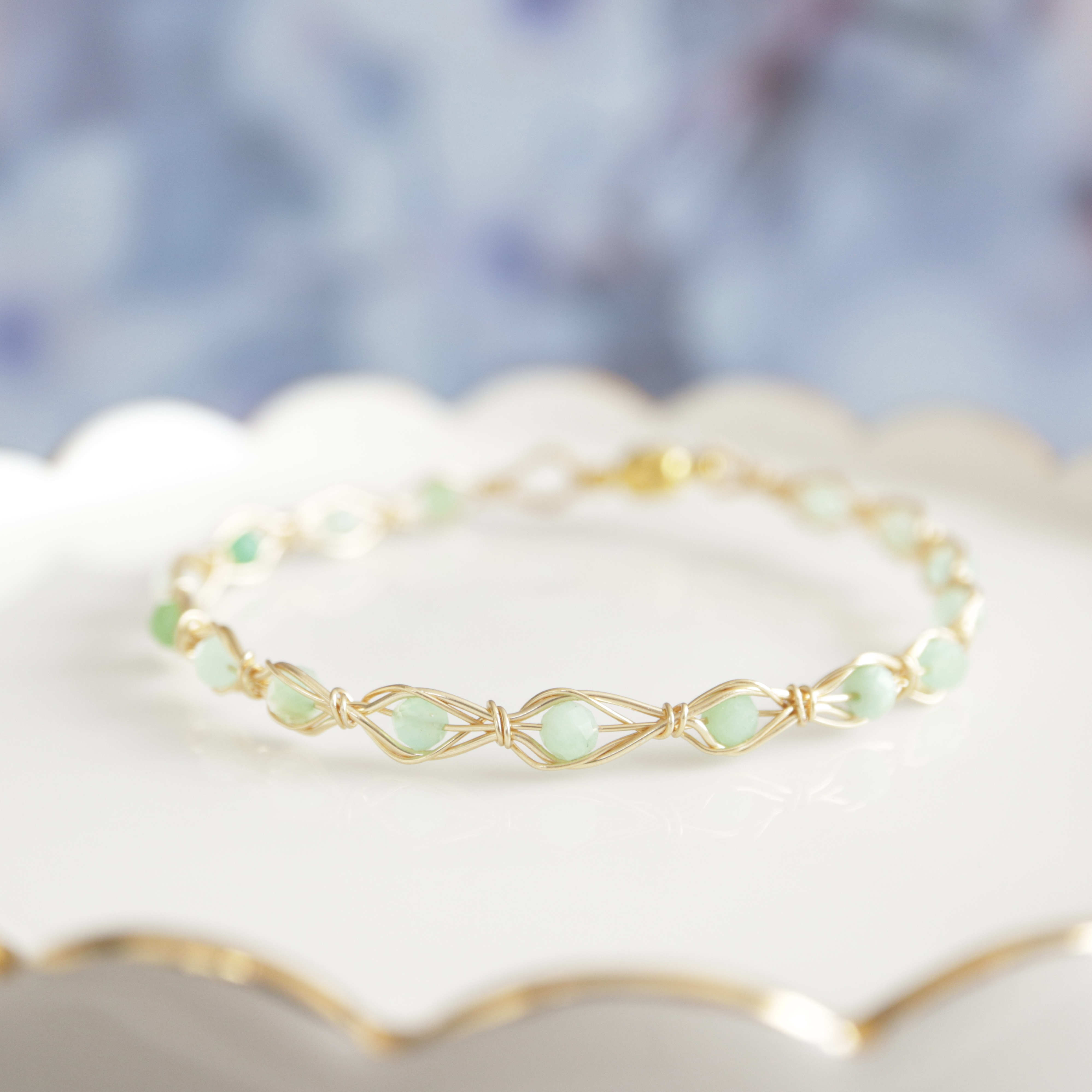 5月の誕生石  牡牛座・射手座の守護石  クリソプレーズ  バングル ワイヤーアクセサリー