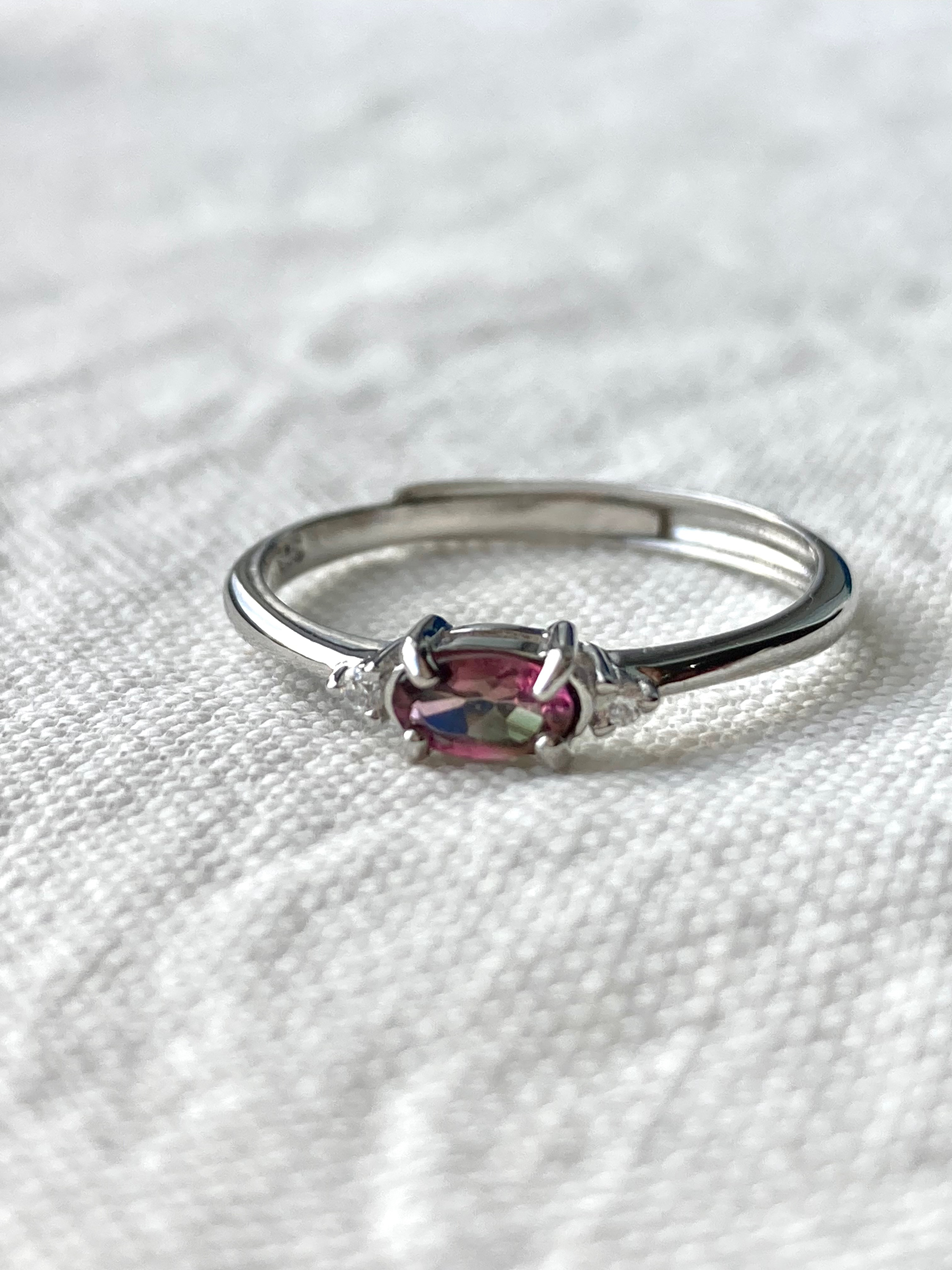 宝石質　バイカラートルマリン　ピンク&グリーン　ロジウムコーティングシルバー925　フリーサイズリング　10月誕生石