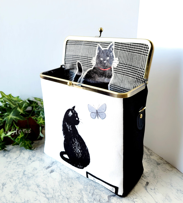 BOX型がま口スクエアショルダー(黒猫‍) 4枚目の画像