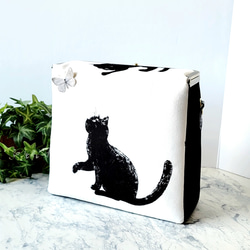 BOX型がま口スクエアショルダー(黒猫‍) 5枚目の画像
