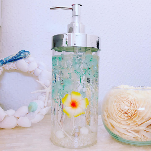 プルメリア&シェル ハーバリウムディスペンサー♡貝殻ハワイ海  