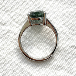 大粒　11×9mm グリーンルチルクォーツ　ロジウムコーティングシルバー925 フリーサイズリング　指輪　 7枚目の画像