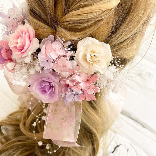 淡いピンクパープル　髪飾り　ヘッドドレス