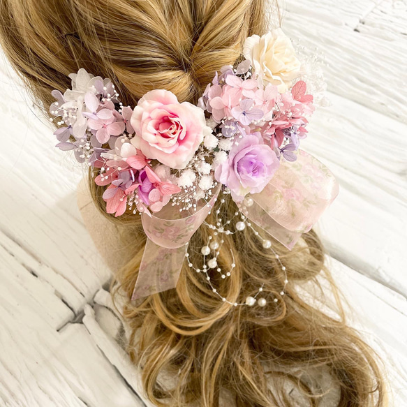 淡いピンクパープル　髪飾り　ヘッドドレス