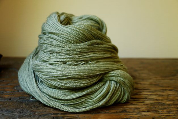 Wasabi iro 手染めの極細毛糸　80% Extra Fine Merino + 20% Silk 1枚目の画像