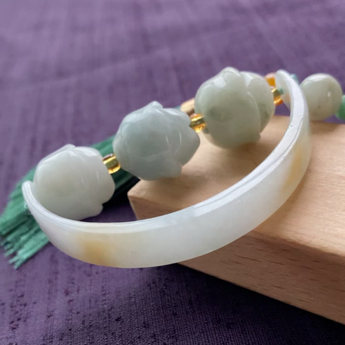 翡翠 天然石 本翡翠 翡翠ストラップ ストラップ 手編み 蓮花 その他  