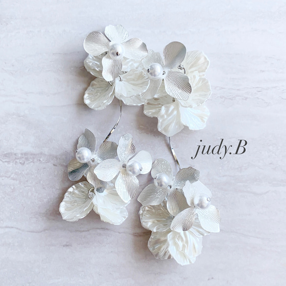 w155 金属アレルギー対応　ロマンティック　ロング　スティック　フラワー結婚式　ウェディング　ブライダル　シルバー 1枚目の画像