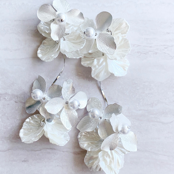 w155 金属アレルギー対応　ロマンティック　ロング　スティック　フラワー結婚式　ウェディング　ブライダル　シルバー 3枚目の画像