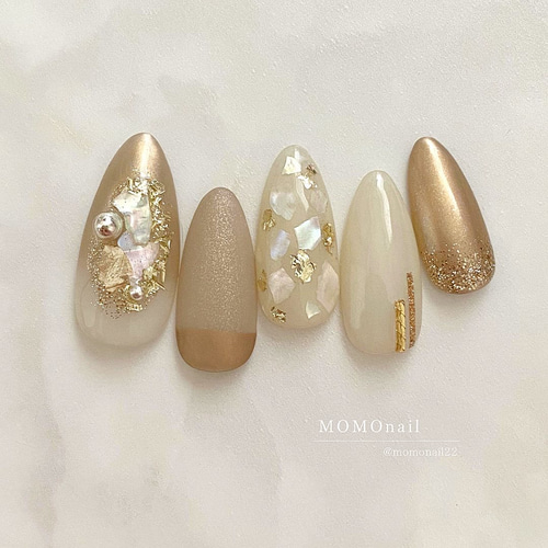 ニュアンス サテンゴールド 綺麗め 上品 シェル 結婚式 ブライダル