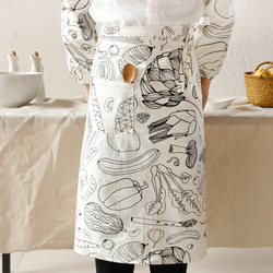 野菜柄 線画 白黒 ウエストエプロン レディースエプロン
