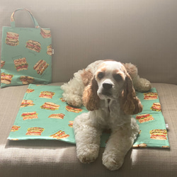 サンドイッチ×ストライプ柄★ミント色　カフェマット　犬用マット 1枚目の画像
