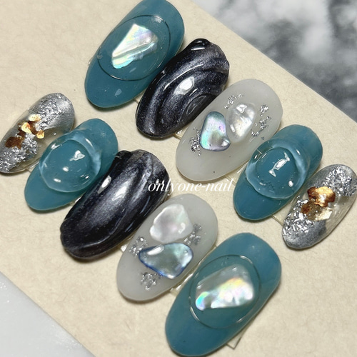 完成品】現品SALE♡ブルーグレー系♡ニュアンスネイル♡ ネイルチップ  