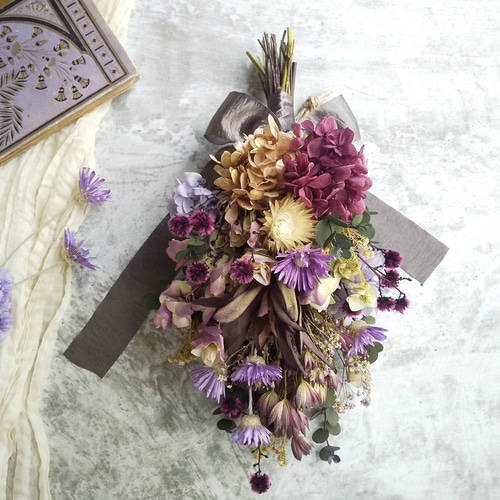 Swag ＜violet antique＞＊スワッグ＊秋＊ブーケ＊壁掛け  
