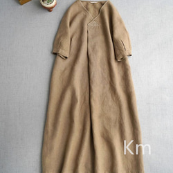 刺繡綿麻半袖Vネックロングスカート D 1枚目の画像