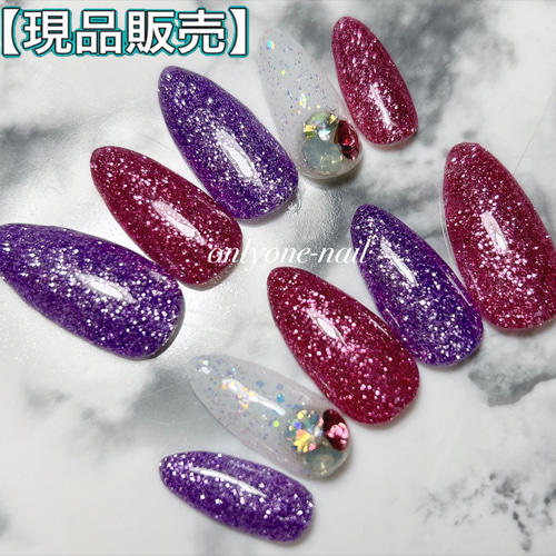 完成品】現品SALE♡キラキラネイル☆グリッターネイル☆ビジューネイル