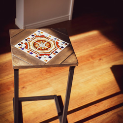 [幅30cm角] サイドテーブル レトロ タイル タイルテーブル スチール製 美濃焼き 4枚目の画像