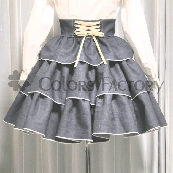 【デニム】3段フリルハイウエストスカート　　　SKT-0002DN 