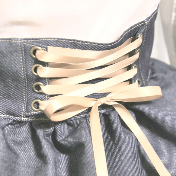 【デニム】3段フリルハイウエストスカート　　　SKT-0002DN 