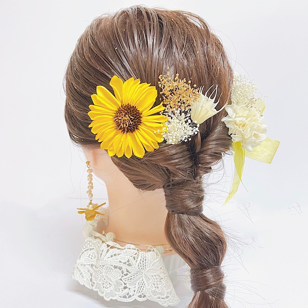 レジンヘアゴム　ひまわり　大ぶり　夏　浴衣　夏祭り　花火 レジンヘアゴムひまわり大ぶり夏浴衣夏祭り花火