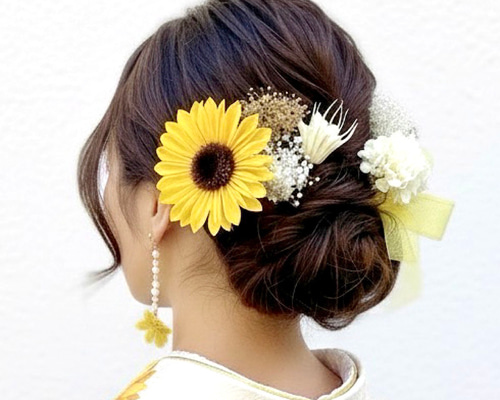 成人式 浴衣 ひまわり髪飾り 成人式髪飾り ヒマワリ 向日葵 浴衣髪飾り
