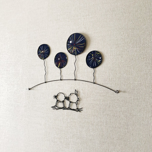 見上げる花火】ワイヤーアート ワイヤークラフト 夏 花火 打ち上げ花火