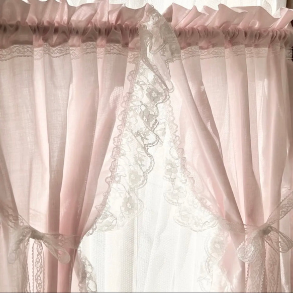 くすみピンク エレガント 両開き レースカーテン 2枚目の画像