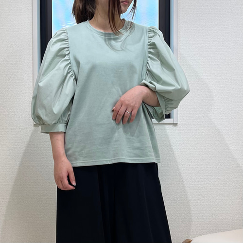 春夏秋3way】くしゅふわが可愛い バルーンスリーブブラウス 異素材