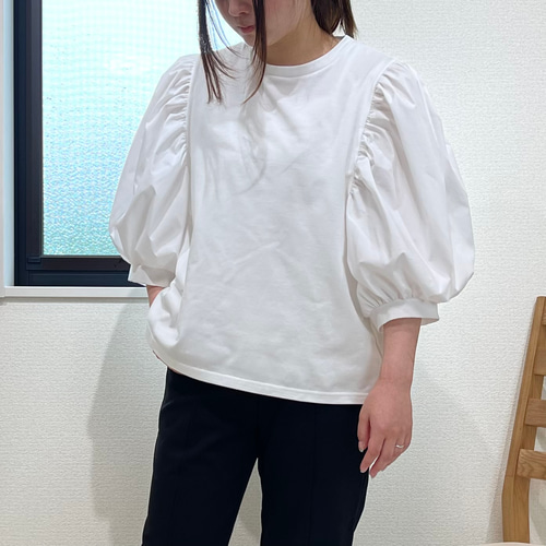 春夏秋3way】くしゅふわが可愛い バルーンスリーブブラウス 異素材  