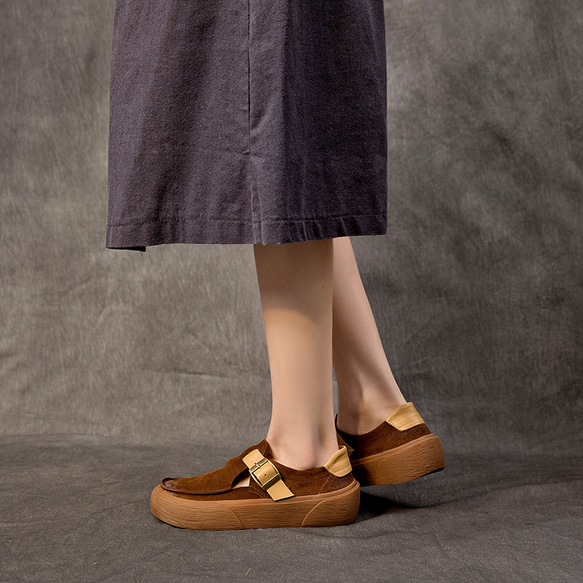 女式真皮鞋通勤步行旅行平底鞋舒適厚底鞋淺口鞋 22.5 厘米-25 厘米 #758⭐免運費⭐ 第3張的照片
