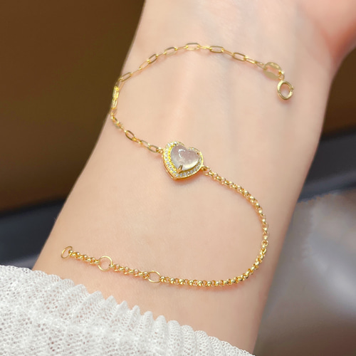 天然ダイヤモンド付きヒスイブレスレットk18 ブレスレット パール  