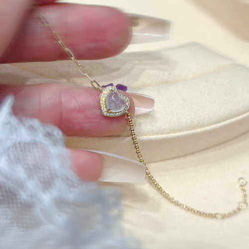 天然ダイヤモンド付きヒスイブレスレットk18 ブレスレット パール  