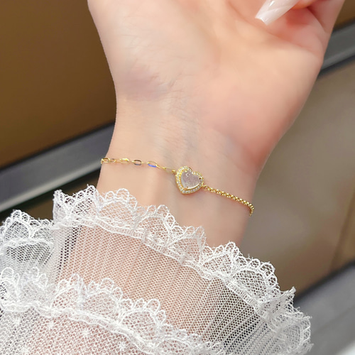 天然ダイヤモンド付きヒスイブレスレットk18 ブレスレット パール  