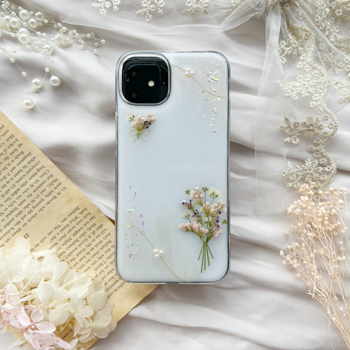 ラパフェプリンセス様♡専用 押し花ケース スマホケース オーダー 可憐なミニブーケ❁.*・ﾟスマホケース ラベンダー【iPhone専用