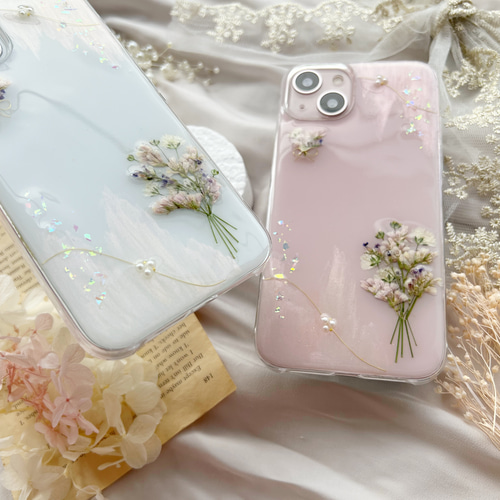 ロココな花束ブーケ 押し花スマホケース 【ハイブリッドケース