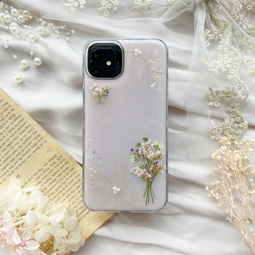 ロココな花束ブーケ 押し花スマホケース 【ハイブリッドケース