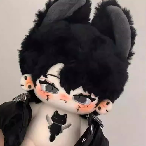 黒猫モデル20cmぬいぐるみ/ 手作りぬいぐるみ 20cm/ 換装可能/ 耳を  