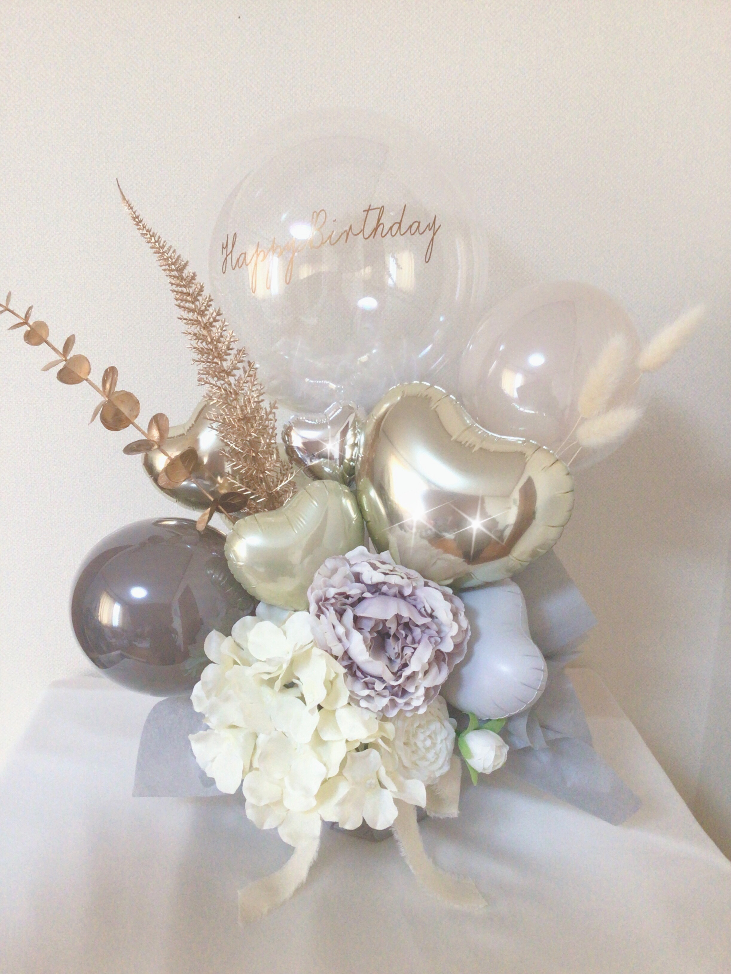 大人かわいいバルーンギフト【文字入れ無料】ホワイトxゴールド