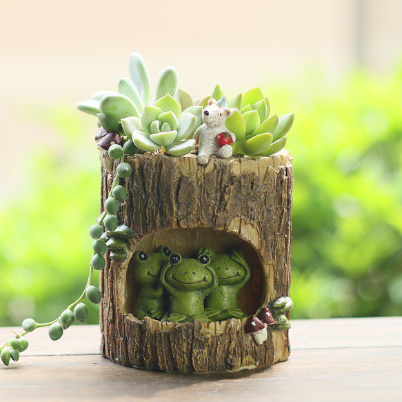 植木鉢 小型 木の幹 かわいいキャラクター動物 卓上用 多肉植物用フラワーポット ペンホルダー 花器 収納 装飾品 5枚目の画像
