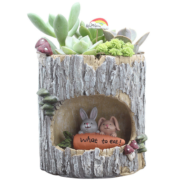 植木鉢 小型 木の幹 かわいいキャラクター動物 卓上用 多肉植物用フラワーポット ペンホルダー 花器 収納 装飾品 6枚目の画像