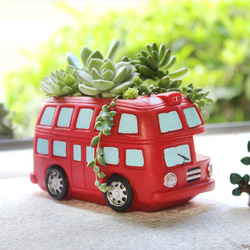 植木鉢 小型 かわいい車バス 卓上用 多肉植物用フラワーポット ペンホルダー 花器 収納 装飾品 2枚目の画像
