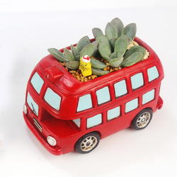 植木鉢 小型 かわいい車バス 卓上用 多肉植物用フラワーポット ペンホルダー 花器 収納 装飾品 3枚目の画像