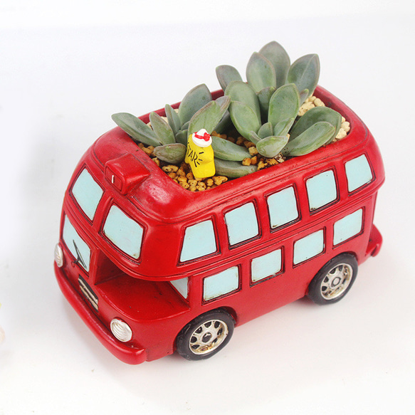 植木鉢 小型 かわいい車バス 卓上用 多肉植物用フラワーポット ペンホルダー 花器 収納 装飾品 3枚目の画像