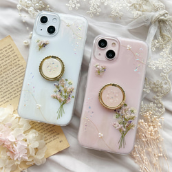 大幅値下げ♡スワロフスキー指輪⭐︎スマホケース付き♪Florere ロココな花束ブーケ リング付き 押し花スマホケース