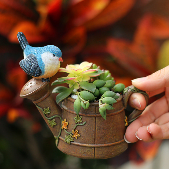 植木鉢 小型 かわいい鳥シャワーヘッド 卓上用 多肉植物用フラワーポット ペンホルダー 花器 収納 装飾品 1枚目の画像