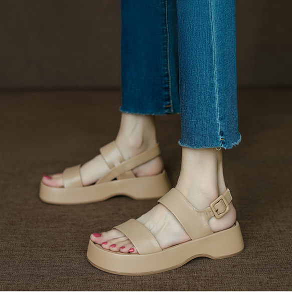 履けば履くほど足になじむ柔らかな本革使用 本革 レザー サンダル レディース 厚底 靴 ぺたんこ 軽い 柔らかい 上品 5枚目の画像