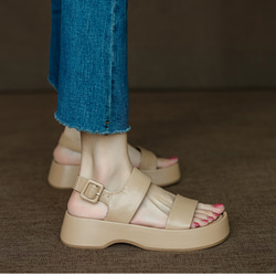 履けば履くほど足になじむ柔らかな本革使用 本革 レザー サンダル レディース 厚底 靴 ぺたんこ 軽い 柔らかい 上品 7枚目の画像